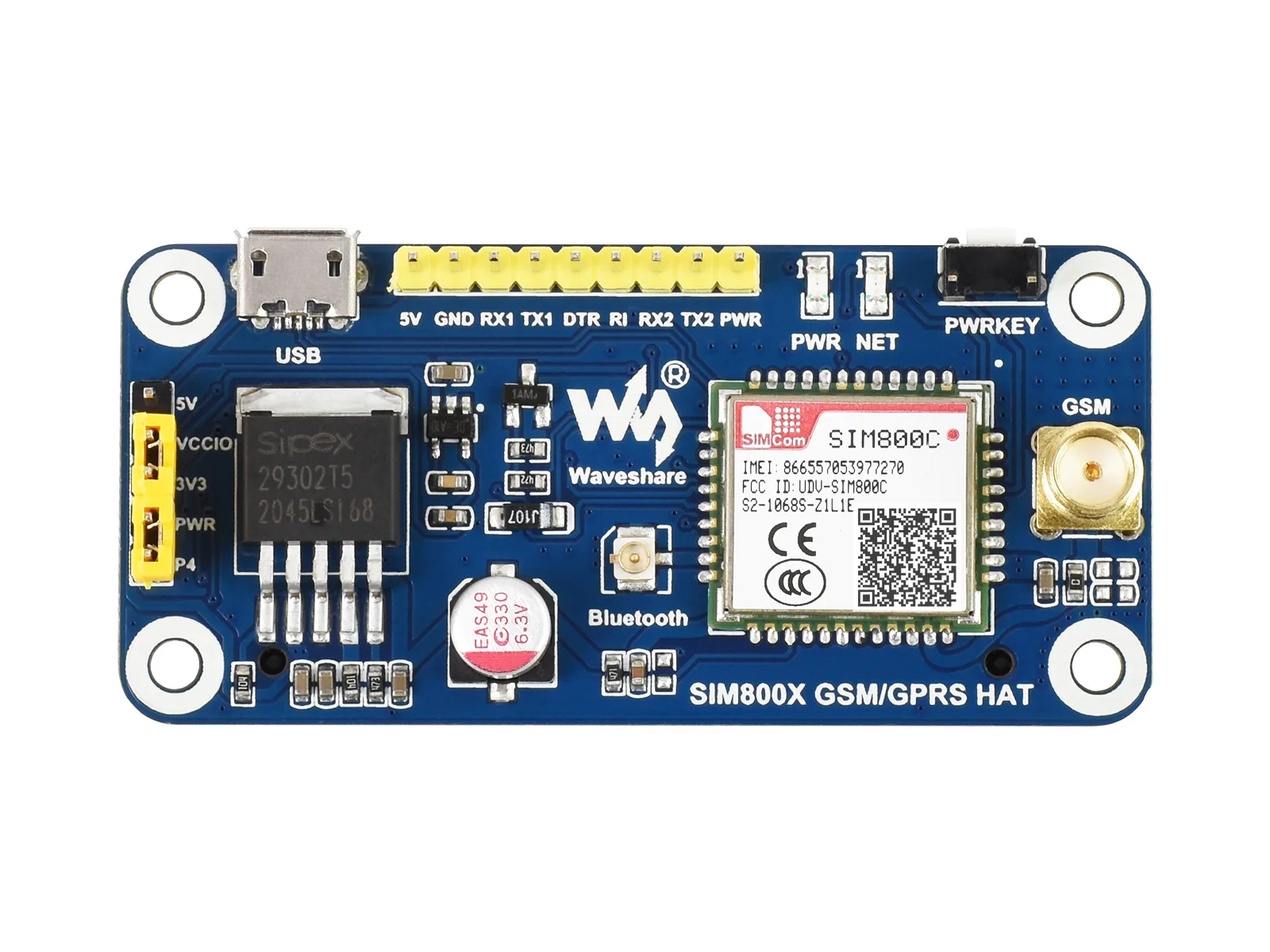 SIM800C GSM/GPRS/Bluetooth HUT Für Raspberry Pi,2G Kommunikation, Bluetooth Daten Übertragung, unterstützt SMS,GPRS,DTMF,HTTP usw.