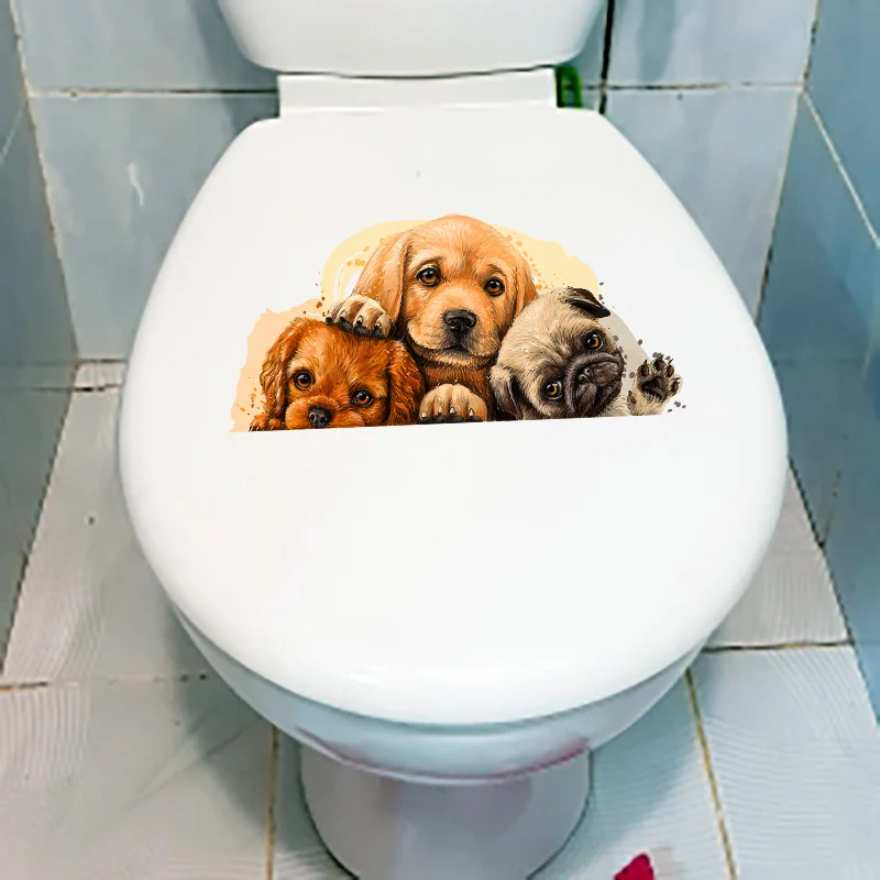 YOJA 26.5×12.1CM Cartoon King Charles Pug Funny Toilet Decoration Well-Behaved Animal Wall Stickers T1-3120