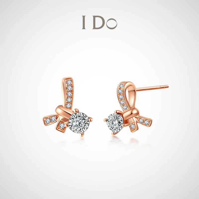 

I Do Romance Series 18K Gold Studs Diamond Bowknot Earrings Rose Gold Color Fine Jewelry for Woman Ido Represent Love Gift