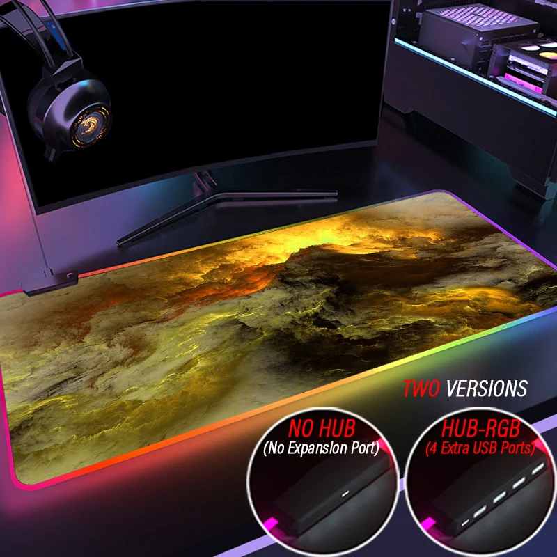 Super Galaxy LED Backlit Gaming Mouse Pad RGB Nebula HUB 4 in 1 USB Abstract Art Desk Mat Colorful Clouds Customized PC Carpet