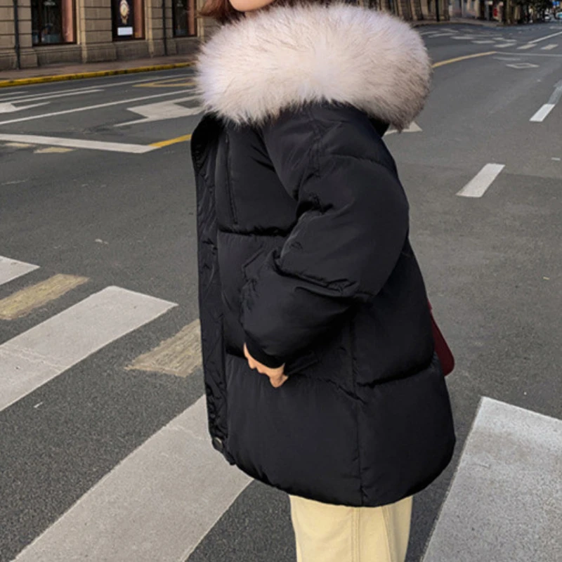 Women Winter Thickened Jackets Warm Down Parkas Cotton Padded Jacket Fashion Big Fur Collar Autumn Coats Female Hooded Overcoat