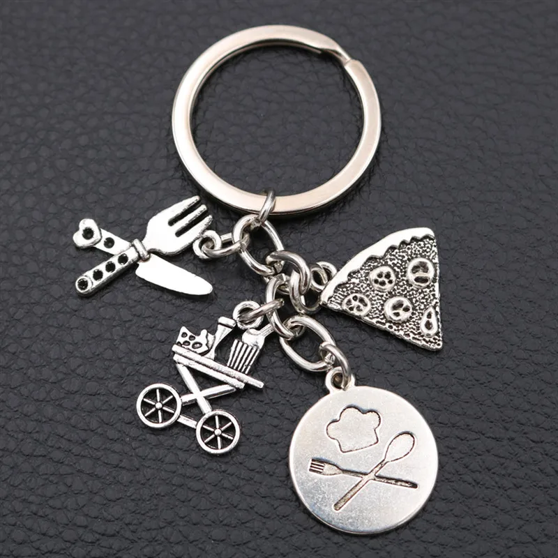 Pizza Double Wheel Send The Dining Car Cutlery Baking Tags Keyring DIY Jewelry Crafts Keychain-Restaurant Waiter K2048