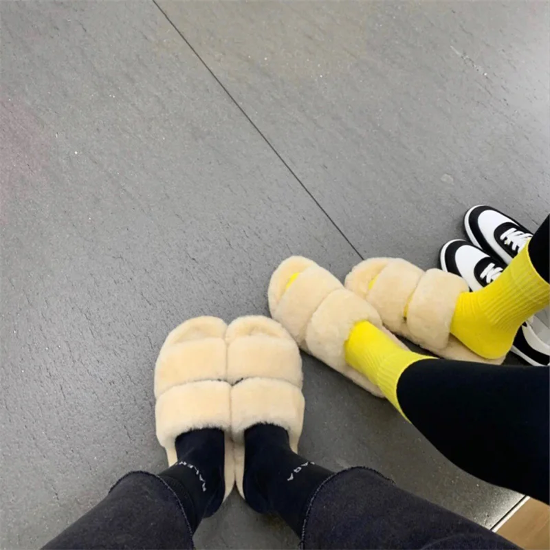 New Women's Wool Warm Home Flat Slippers Light And Soft Comfortable Winter Slippers Women's Cotton Shoes Indoor Fur Slippers