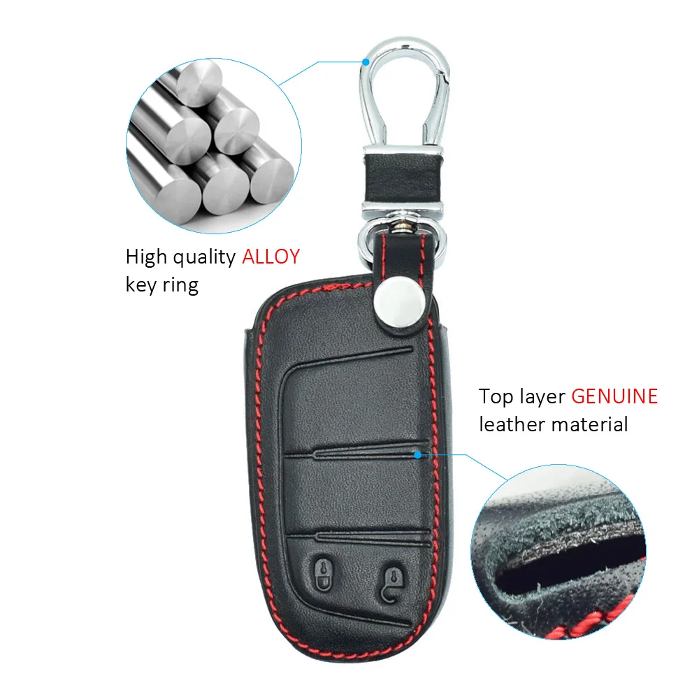 Leather Car Key Case 2 Buttons Keychain Smart Remote Control Fobs Cover For Dodge Journey Jeep Cherokee Fiat Freemont 500L 2016