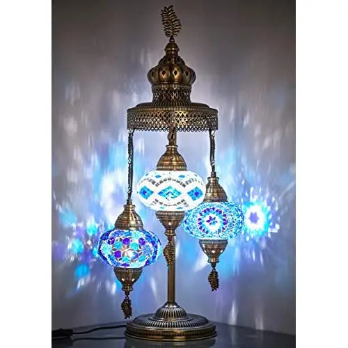 (16 Colors) laModaHome 2020 - 3 Big Globes Magnificent Handmade Turkish Moroccan Mosaic Tiffany Table Desk Bedside Lamp Lampshad