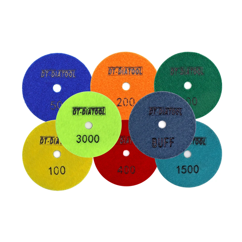 DT-DIATOOL 1set/8pieces Dry Diamond Resin Bond Sanding Disc For Granite Marble Stones Flexible Polishing Pads Dia 4