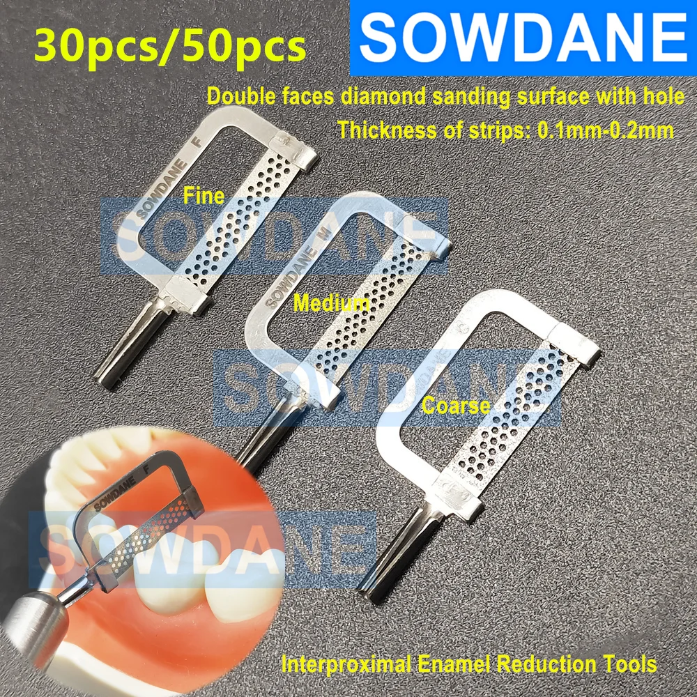 Dental Interproximal Enamel Reduction Automatic Polishing Strips Handle Use Double Sides Diamond Sanding Surface with hole