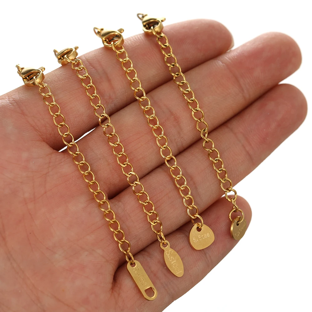 10 Stück goldfarbene Edelstahl-Verlängerungsketten mit Karabinerverschlüssen, Verbindungsstücke für DIY-Armbänder und Halsketten. – Detail 6