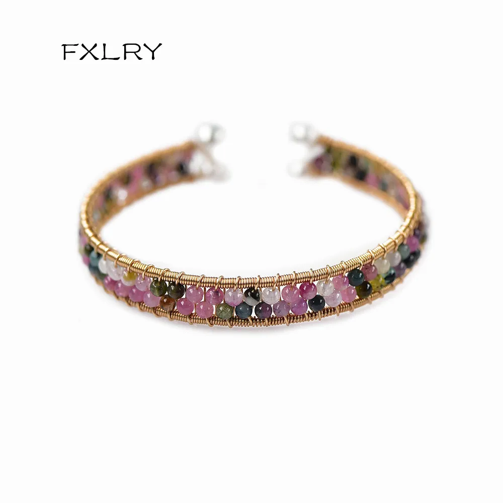 

FXLRY Original Handmade Natural Tourmaline Bracelet Adjustable Opening Bangles For Women Jewelry