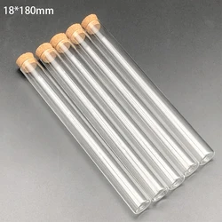 Tubo De Teste De Vidro De Fundo Plano De Laboratório Com Rolhas De Cortiça, Recipiente De Vidraria De Laboratório, 18x180mm, 10Pcs por Pacote