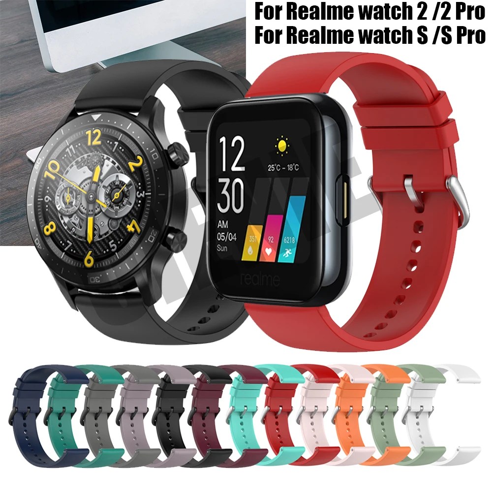 

22mm Soft Silicone Strap For Realme Watch 2 / 2 Pro Smartwatch Bracelet WatchBand Accessories Belt For Realme Watch S / S Pro