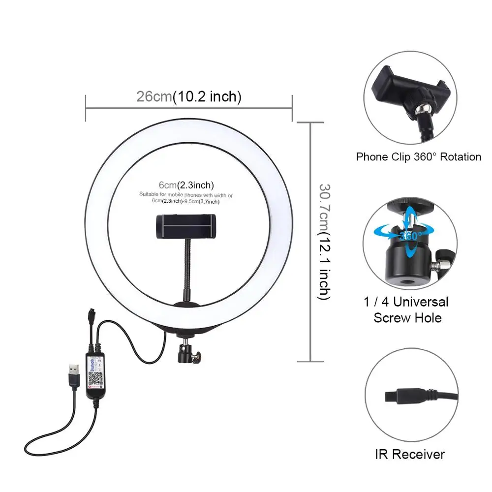 New Arrival 26cm RGB LED Ring Flash Lamp with Tabletop Mounts Holder Tripod for Mobile Phones Vlog Live Streaming Bloggers