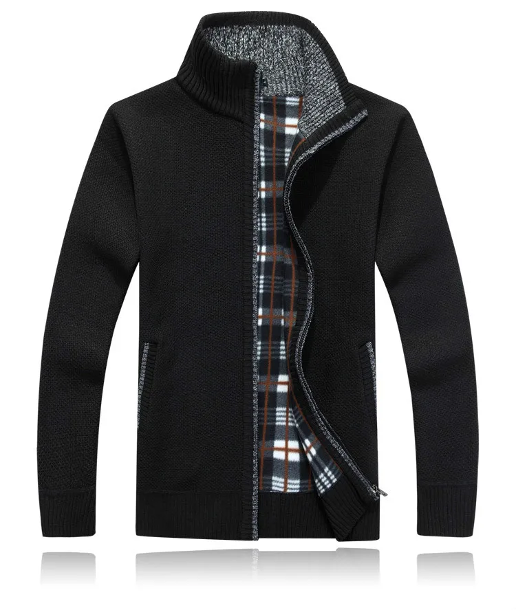 Winter Dicke Herren Strickpullover Mantel Off White Langarm Strickjacke Fleece Full Zip Männlich Kausal Plus Size Kleidung für den Herbst – Detail 9