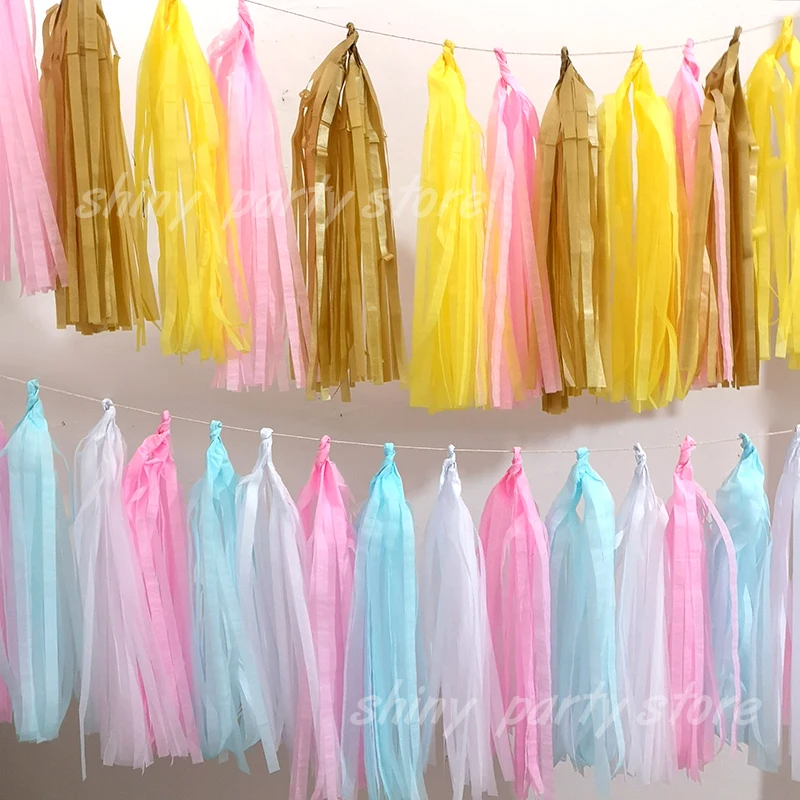 Mehrfarbige DIY Seidenpapier-Quastengirlanden-Sets für Babyparty, Jahrestag, Geburtstag, Party, Hochzeit, Dekoration, Bastelbedarf