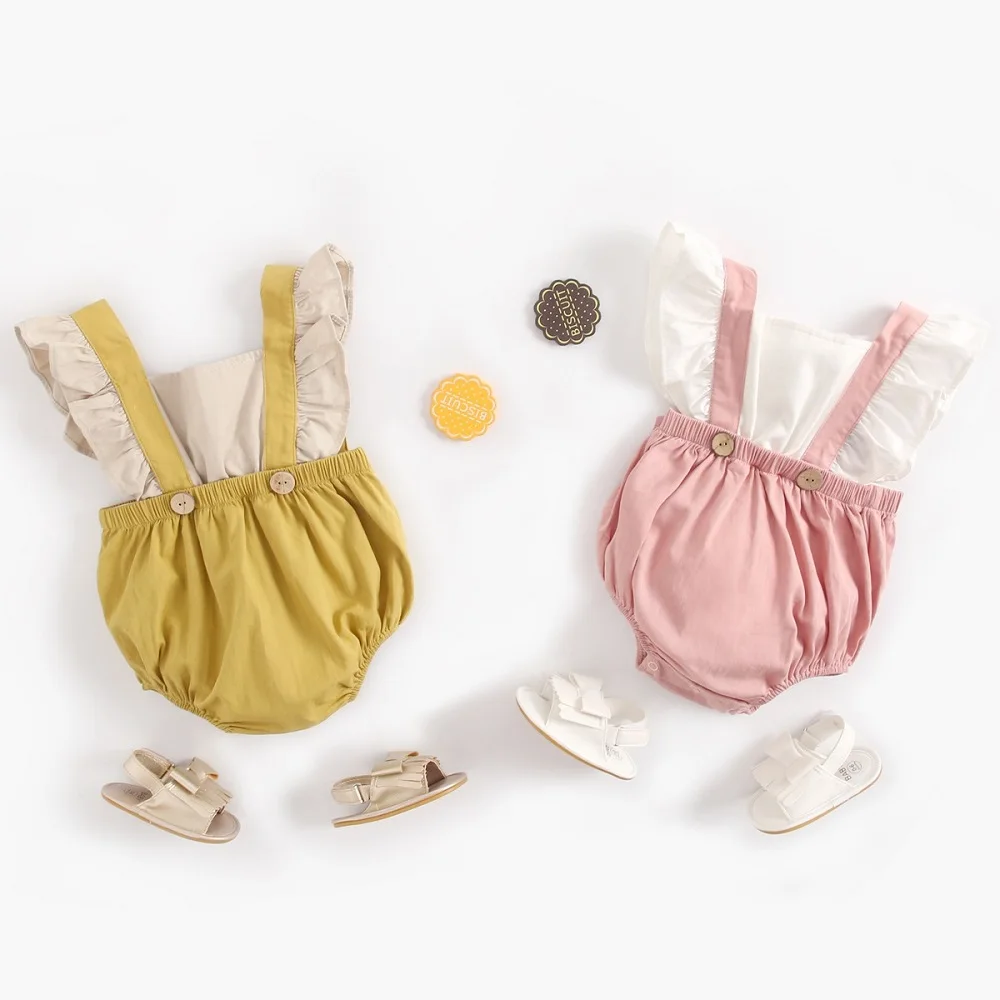 

Baby Rompers Summer Kids Girls Dresses Spring And Autumn Pink Newborn Belt Fake Two Triangle Climbing Happy Jumpsuits Clothes