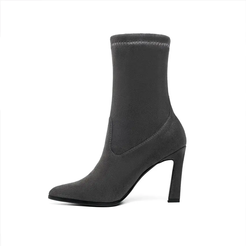 QUTAA – bottines en daim à bout pointu pour femme, chaussures à la mode, léopard, talons hauts, courtes, en fourrure, tailles 34 à 43, 2020