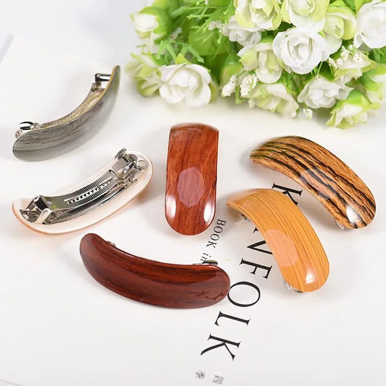 New Fashion Imitation wood stripes Girls Acrylic Horsetail Hair clips Hairpins Barrettes Headband Womens Hair Accessories