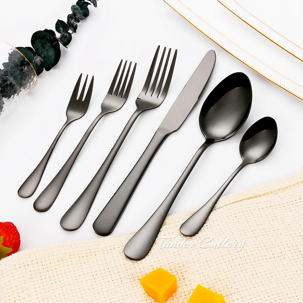 10/15/20/25Pcs Gold Cutlery Mirror Dinner Set Stainless Steel Tableware Black Fork Spoon Sliverware Kitchen Utensils Flatware