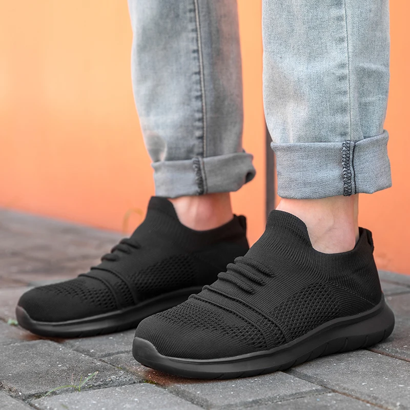 Men Sneakers Slip-on Men Sport Shoes Outdoor Walking Footwear Lightweight Knit Breathable Shoe Non-Slip Sock Shoes Big Size 50