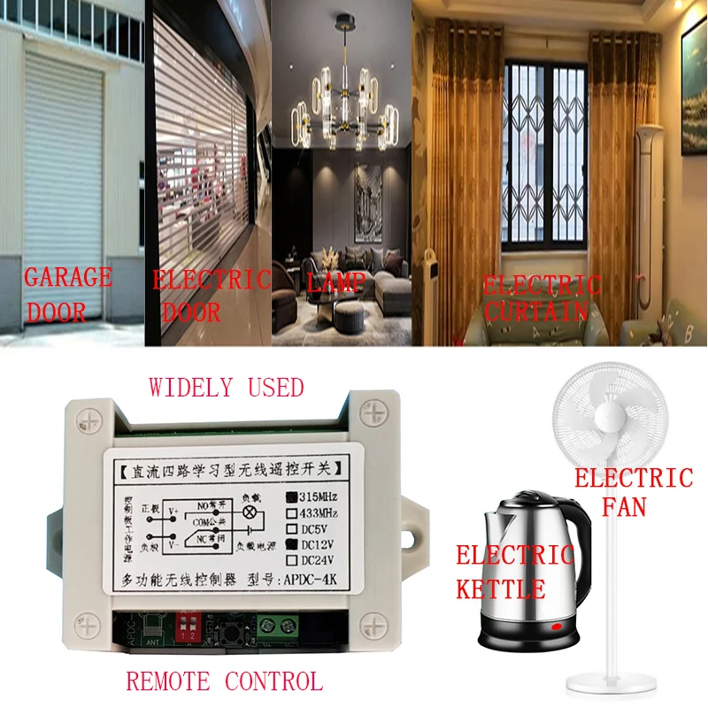 433MHz DC 12V 24V 10A Tiếp 4CH Không Dây Điều Khiển Từ Xa RF Công Tắc Đèn 10A Tiếp Đầu Ra Đài Phát Thanh module Thu + Tặng Bộ Phát