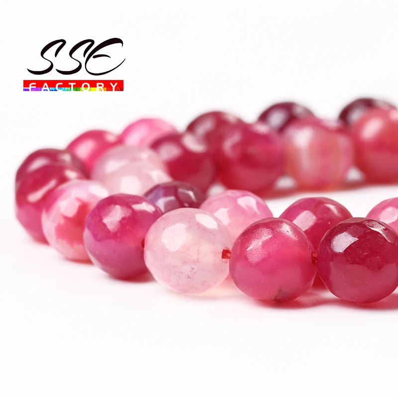 Wholesale Natural Faceted Magenta Agates Round Loose Beads Stone Beads  15