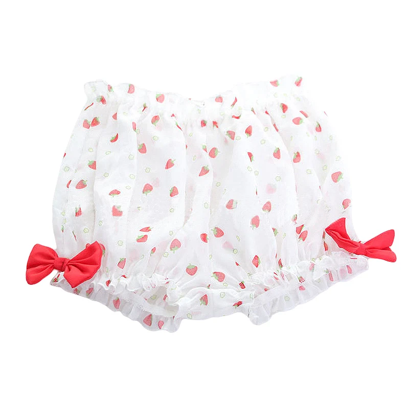 Women Sweet Strawberry Print Lingerie Set Ruffles Bowknot Crop Top Shorts Pajamas Kawaii Anime Lolita Cosplay Nightwear Lingerie