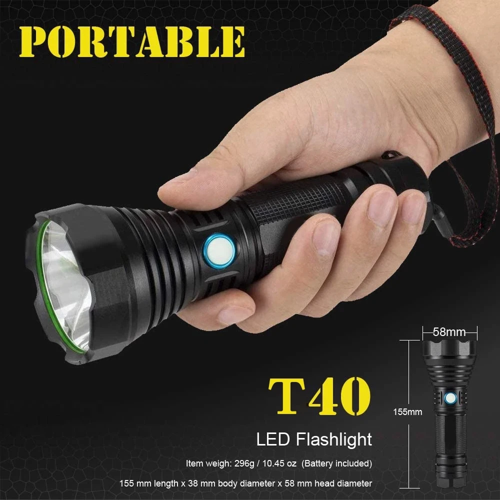 40000 LM Super Powerful LED Flashlight SST40 Tactical Torch 4 Modes USB Rechargeable Lamp Waterproof Lantern Uses 26650 For Bike