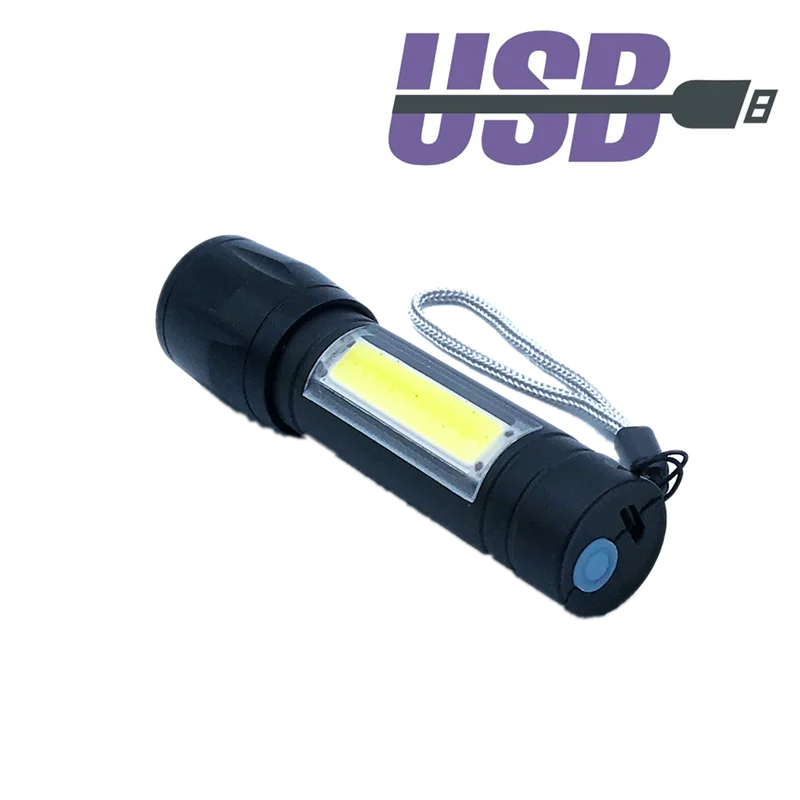 Mini USB Rechargeable LED tactical Flashlight 2 beams COB Portable Lantern Zoom function with Lithum Battery for camping fishing