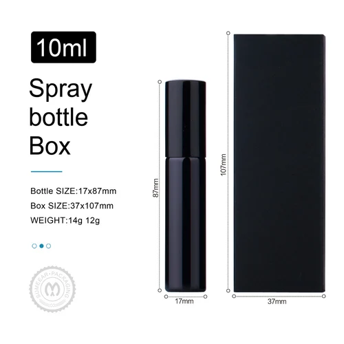 Imagen 2 del producto Botella de Perfume de 10ml con caja de embalaje, botella pulverizadora de vidrio dorado, plateado y negro, muestra de viales de vidrio transparente, atomizador de Perfumes portátil