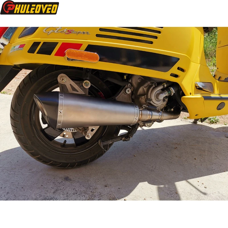 Titanium Alloy for Vespa GTS300 Motorcycle Exhaust Muffler System Link Pipe Carbon Fiber Exhaust for Vespa GTS300 Escape Motos