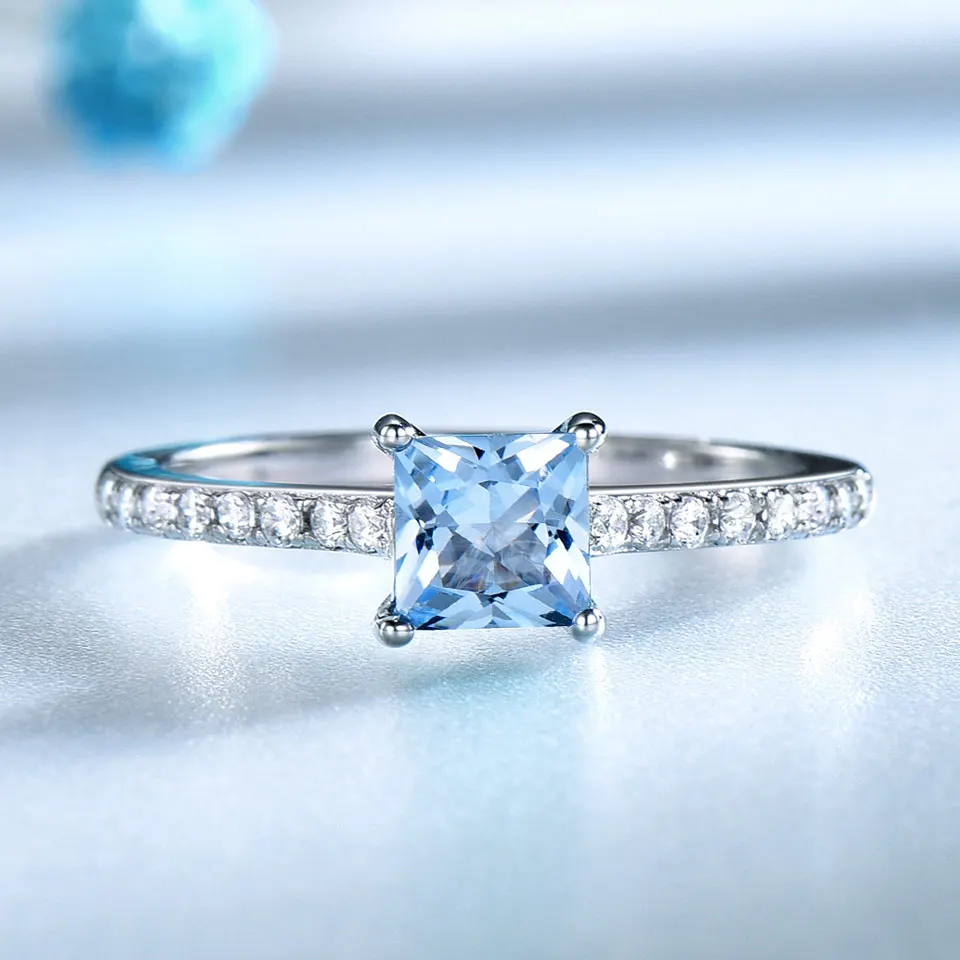 UMCHO Sky Blue Topaz Rings for Women Real Solid 925 Sterling Silver Korean Gemstone Ring Birthstone Girl Gift Wholesale Jewelry