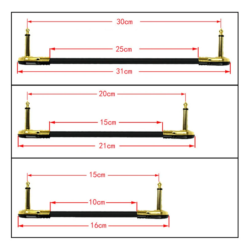 15/30cm cabo de remendo guitarra efeito guitarra pedal cabos ângulo direito duplo blindado ultra flexível cabo 1pc cor aleatória baixo ruído