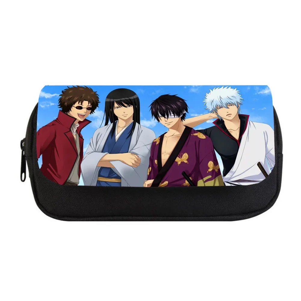 Anime Gintama Potlood Vrouwen Make-Up Tas Kind Jongens Meisjes Etui Student Dubbele Rits Potlood Tas Handtas Portemonnee