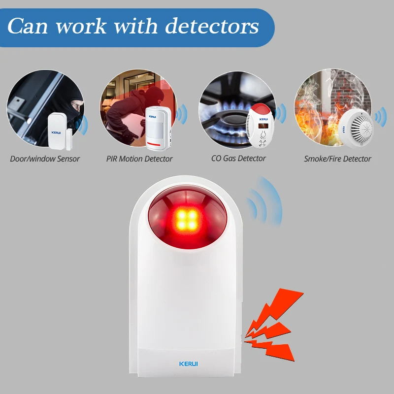 KERUI Wireless 120dB 433MHz J008 Flashing Alarm Siren Sensor Indoor Working for Home Security GSM Alarm System