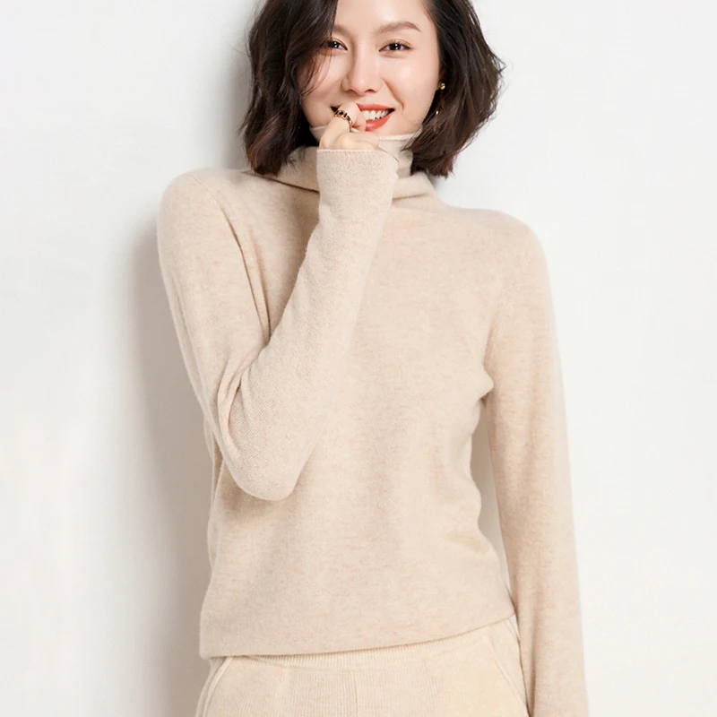 Women's Cashmere Sweater Autumn And Winter New Product 100% Pure Wool Pullover Loose Wild Soft Knit High Neck Korean Base Shirt