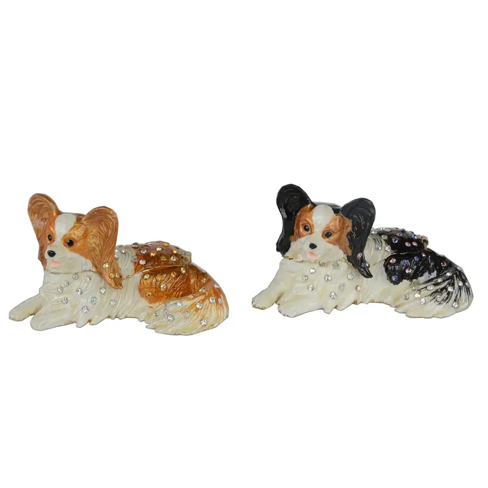 Papillon Dog Trinket Jewelry Box, Crystal Statue, Bejeweled Decor, Gift for Her and Him