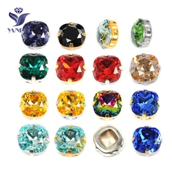 YANRUO 4470 Cushion Cut All Color Top Sewing Square Rhinestones Crystal Stones With High Metal Silver Setting For Wedding Dress