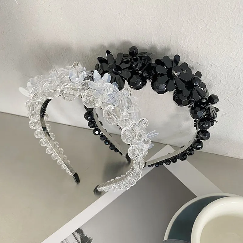 Flower Beaded Winding Three-dimensional Headband Fashion Hair Accessories Women Crystal Pearl Braided Hairbands Cute Hair Hoop