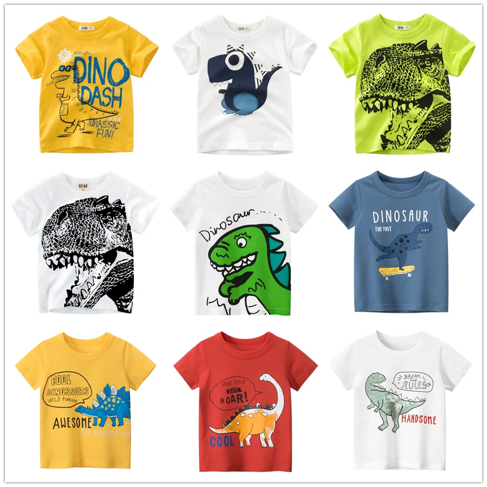 Ropa para niños de 2, 3, 4, 5, 6, 7 y 8 años, 100% algodón, camisetas de manga corta con dibujos de dinosaurios, ropa de verano