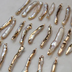 5pcs/lot Natural Freshwater Pearl Long Irregular Connector Charms For DIY Handmade Jewelry Making Accessories