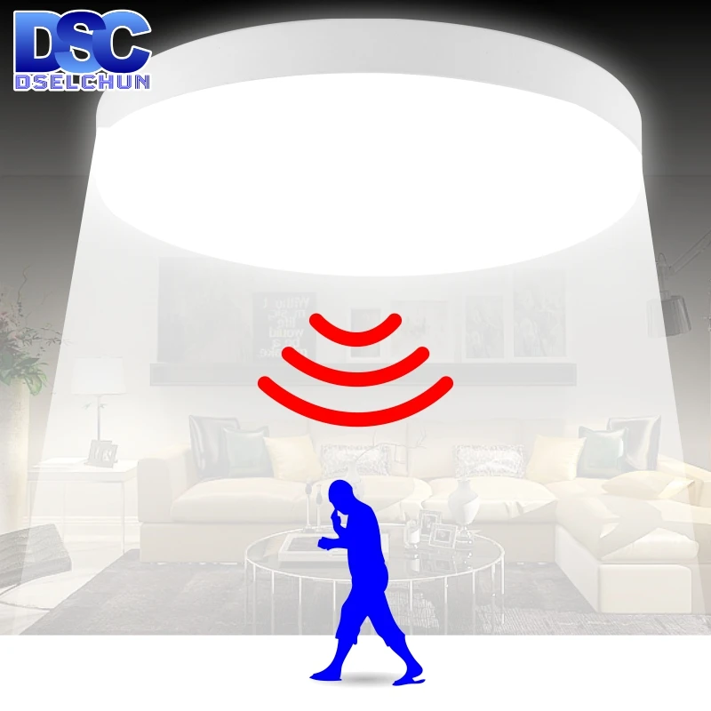 Led-deckenleuchte 12W 24W PIR Motion Sensor Moderne Lampe Oberfläche Montiert Auto Smart Klingt Steuer AC 220V Runde Panel Licht