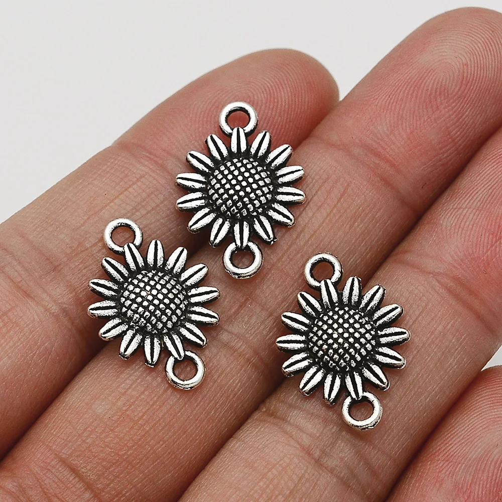 40pcs/Lots 21x15mm Antique Silver Plated Sunflower Connector Charms Pendant For Diy Jewelry Making Findings Supplies Accessories