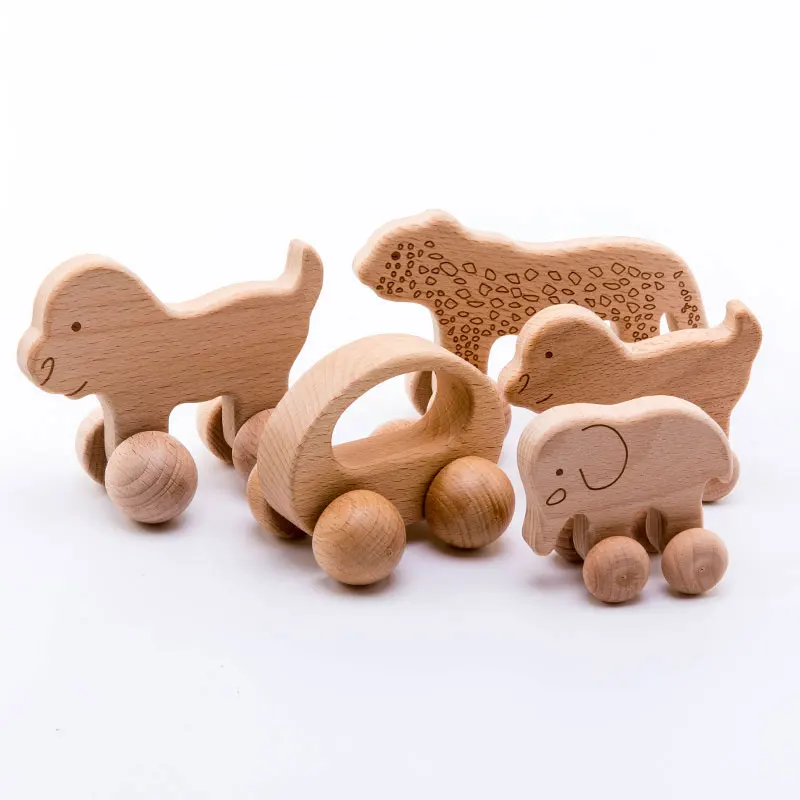 1Pc Beechอินทรีย์รถไม้สำหรับทารกBPAฟรีMontessoriของเล่นไม้Rattleเกมสมองของเล่นHandmadeงานฝีมือของขวัญเด็กบล็อก