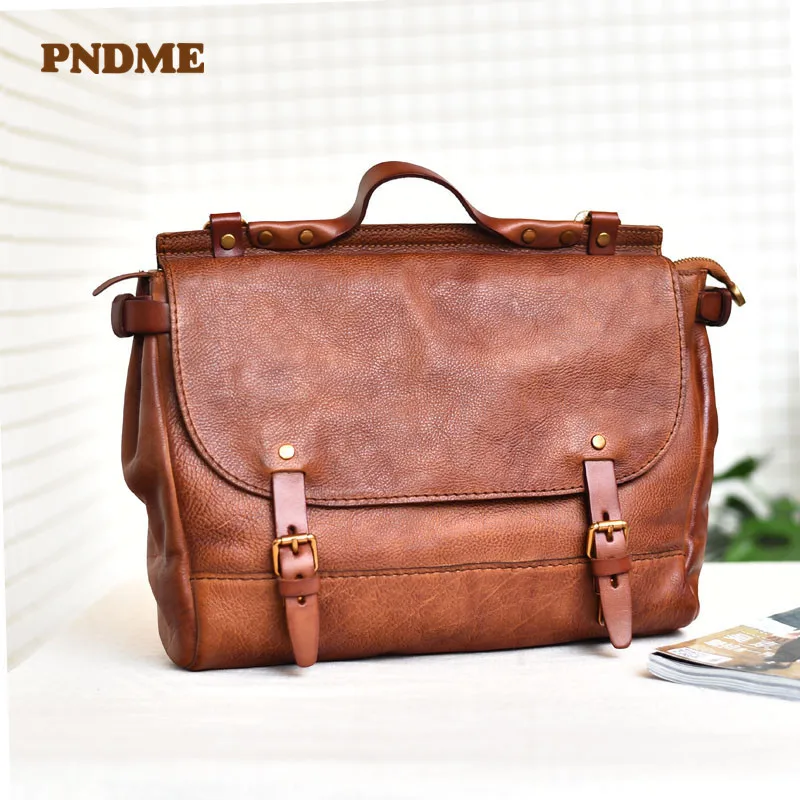 Design handmade natural Genuine leather men's shoulder messenger bag first layer cowhide retro personality men's messenger bag