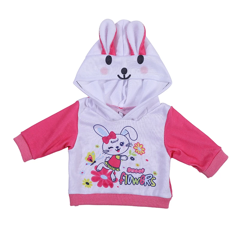 Doll Clothes for 43cm Dolls Hoodies Trousers Fashion Cartoon Rabbit 17 Inch Doll Outfits Baby New Born Sports Suit Toy for Girl