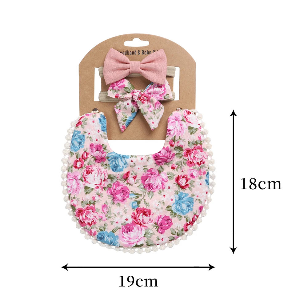 3Pcs Baby Headband Tassel Saliva Towel Floral Print Newborn Double Side Bibs Boys Girls Bandana Burp Cloths Feeding Smock Stuff