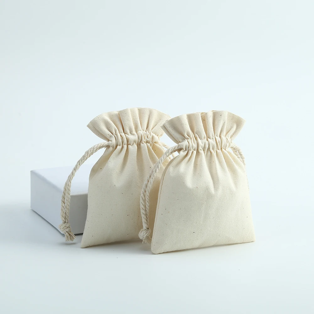 10 Stück süße Baumwoll-Musselin-Schmuckbeutel, natürlicher Canvas-Beutel, Halskette, Ohrringe, Ringe, Beutel, Hochzeit, Weihnachten, Party, Süßigkeiten, Geschenksack – Detail 2