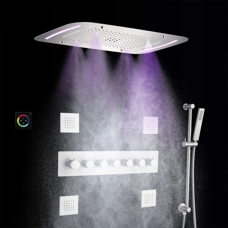 Brushed Thermostatic Rain  Shower System Set  28X17 Inch LED Luxury Bathroom Waterfall Rainfall Shower