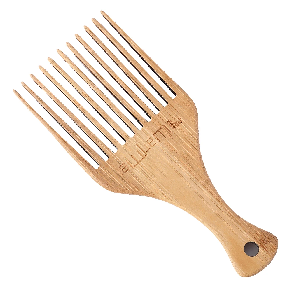 Wooden Bamboo Afro Comb Wide Teeth Fork Comb Professional Anti-static Hair Salon Styling Comb Detangling Wet Dry Hair Brush