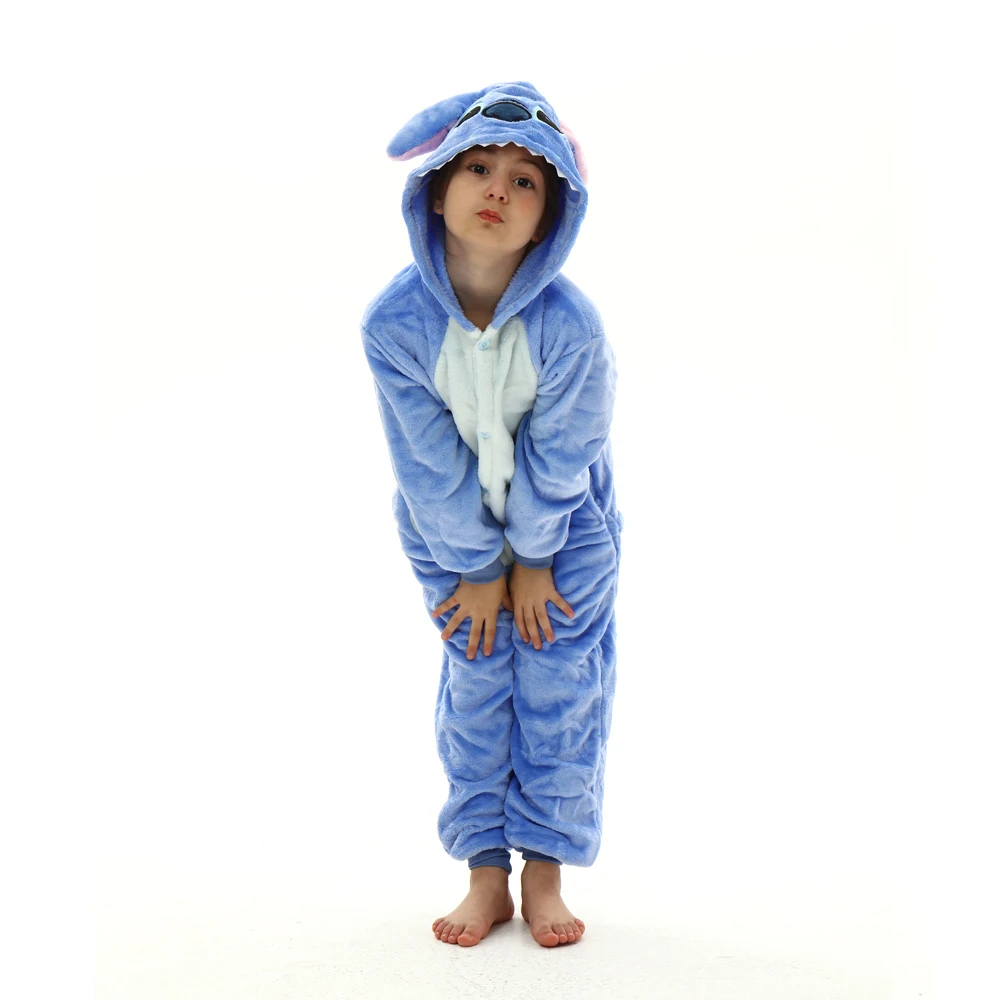 Stitch Disney Plush Flannel Pajamas Baby Boy One-Piece Suit Cartoon Cothes Set Long-Sleeved Winter Soft Warm Home Clothes Casual